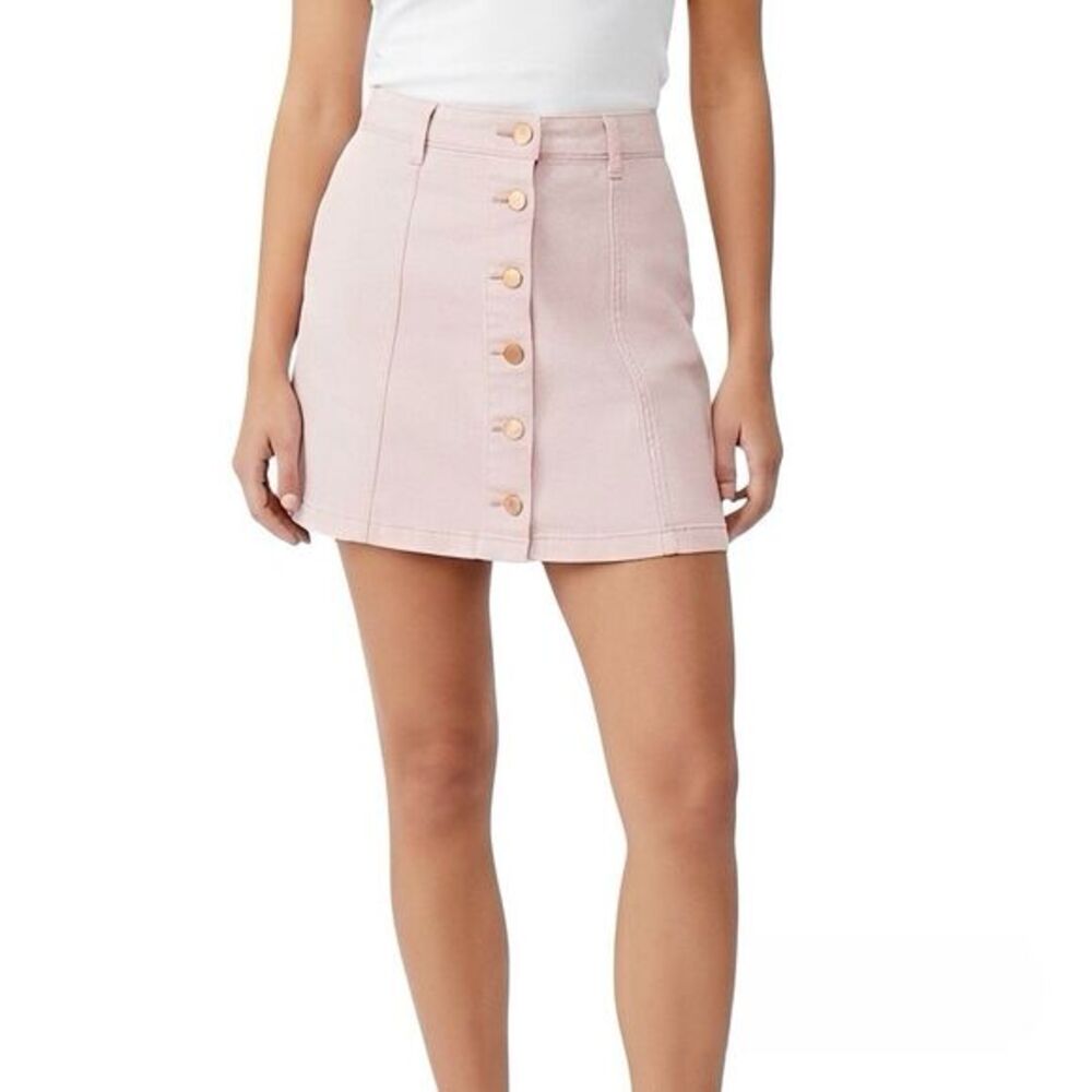 Forever 21 Womens Mini Skirt Button Pink Sz 26 Denim  Deadstock Bohemian Boho